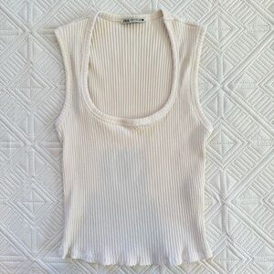 Zara Ribbed White Cotton Blend Tank Top Size M